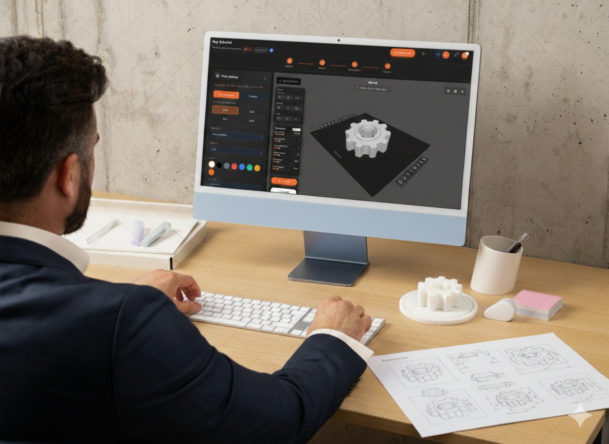 Engineer designing 3D parts with CAD software